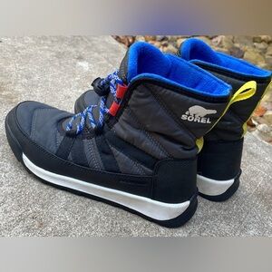 Sorel Black Boots with Blue and Yellow Accents